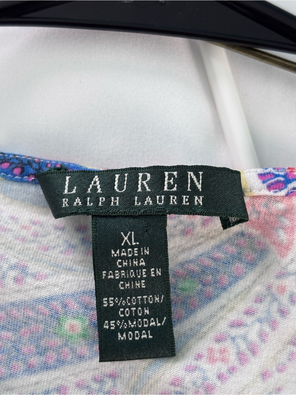 Lauren Ralph Lauren Paisley 3/4 Sleeve Boat Neck Blouse XL Blue Cotton Modal - Picture 4 of 5